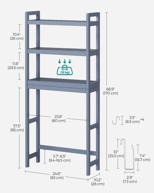 Over The Toilet Storage Shelf | Three Tier Bathroom Organizer
