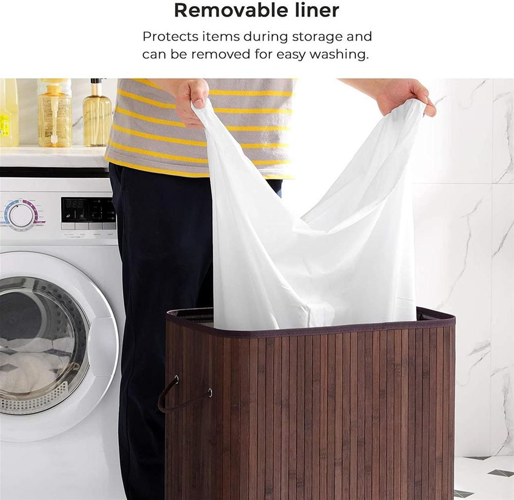 Bamboo Laundry Hamper | Foldable Basket With Lid And Handles