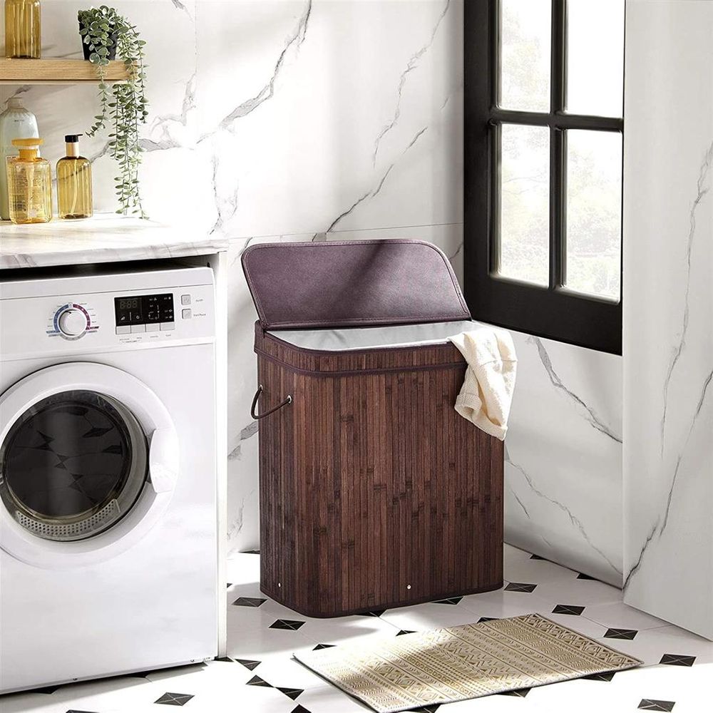 Bamboo Laundry Hamper | Foldable Basket With Lid And Handles