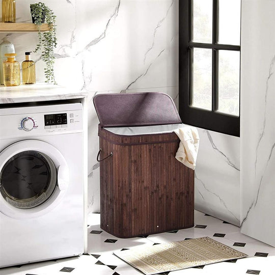 Bamboo Laundry Hamper | Foldable Basket With Lid And Handles