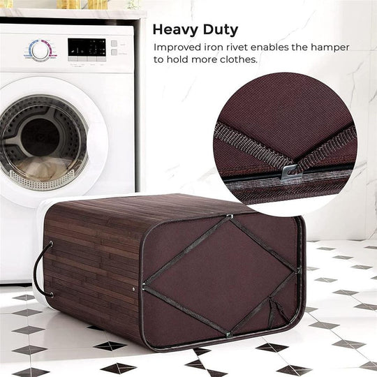 Bamboo Laundry Hamper | Foldable Basket With Lid And Handles
