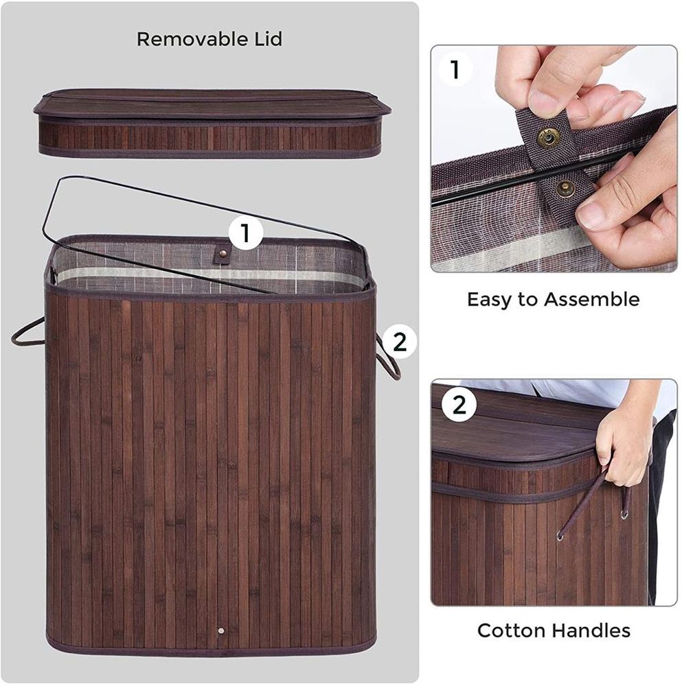 Bamboo Laundry Hamper | Foldable Basket With Lid And Handles