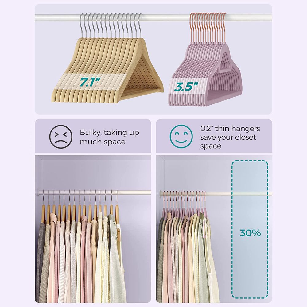Velvet Clothes Hangers | Non Slip Space Saving Wardrobe Set