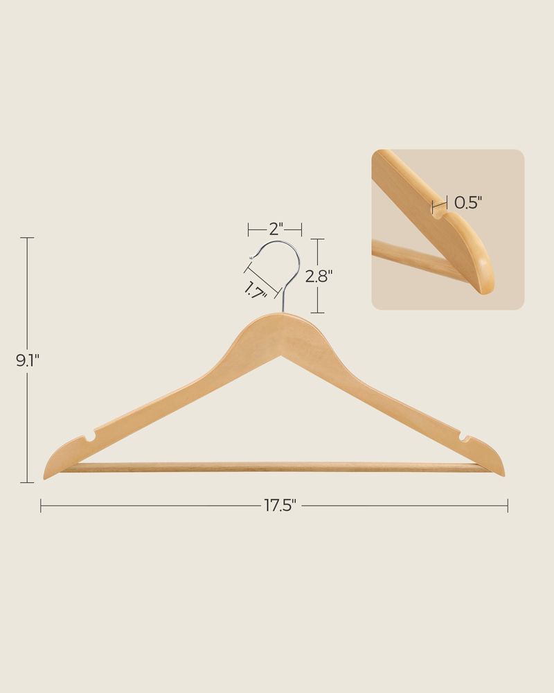 Wooden Coat Hangers | Shoulder Notches With Swivel Metal Hooks
