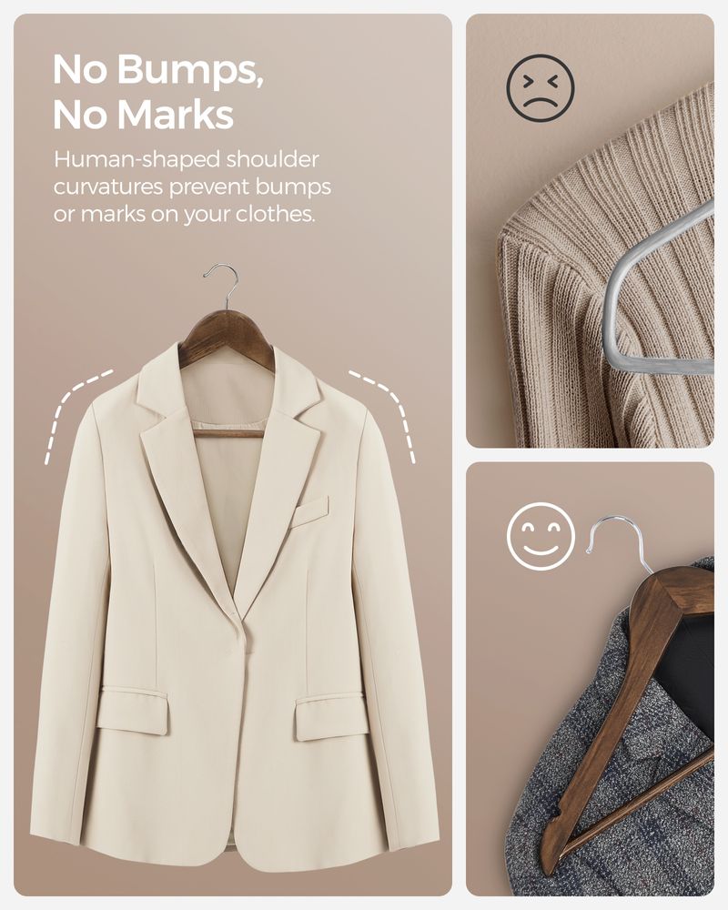 Wooden Coat Hangers | Shoulder Notches With Swivel Metal Hooks