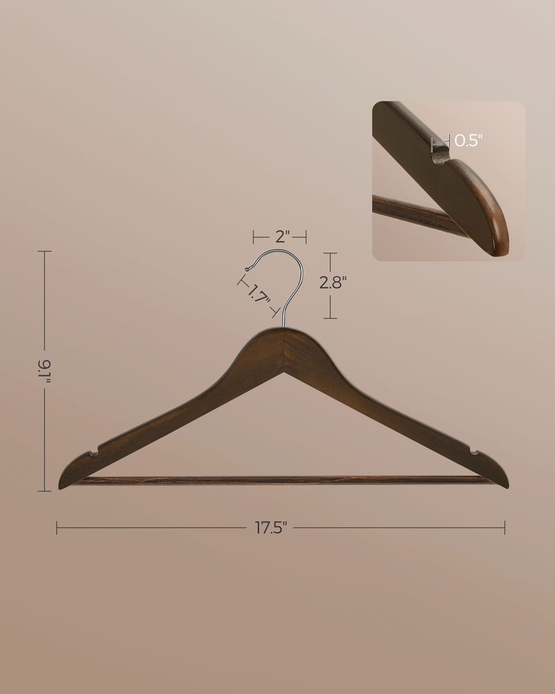 Wooden Coat Hangers | Shoulder Notches With Swivel Metal Hooks