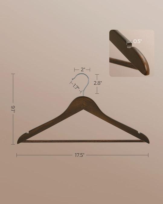 Wooden Coat Hangers | Shoulder Notches With Swivel Metal Hooks