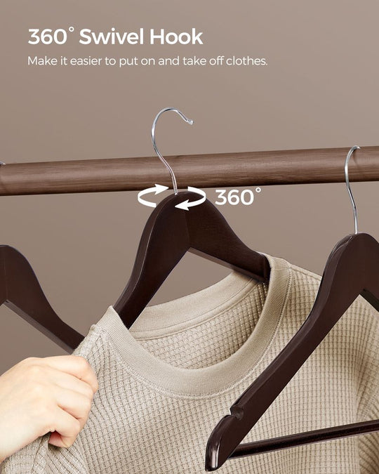 Wooden Coat Hangers | Shoulder Notches With Swivel Metal Hooks