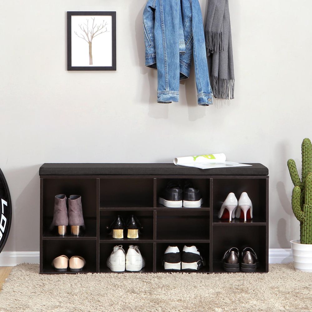 Cushioned Shoe Bench | Open Cubby Storage For Entryways