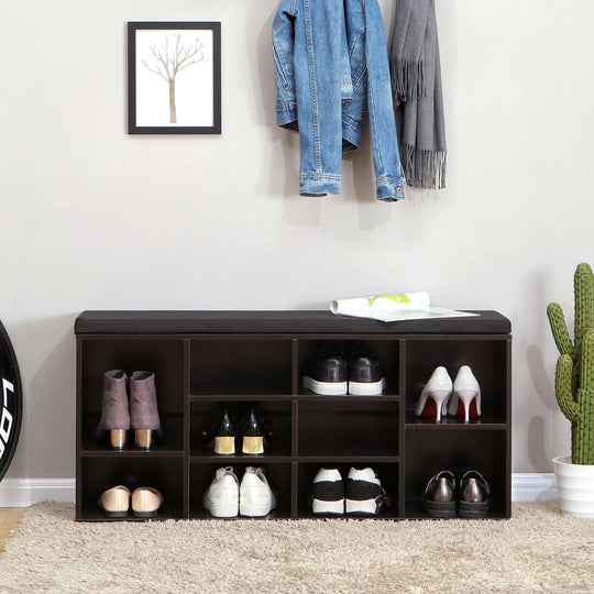 Cushioned Shoe Bench | Open Cubby Storage For Entryways