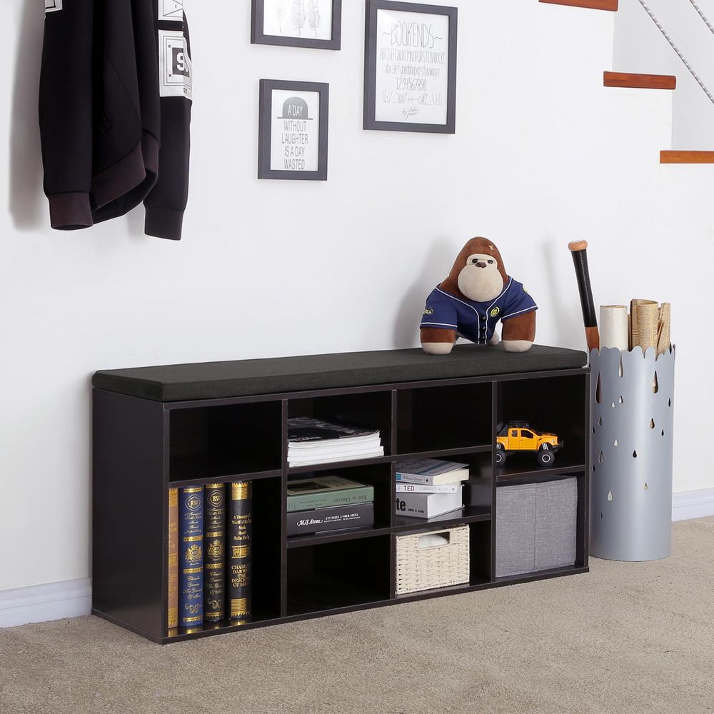 Cushioned Shoe Bench | Open Cubby Storage For Entryways