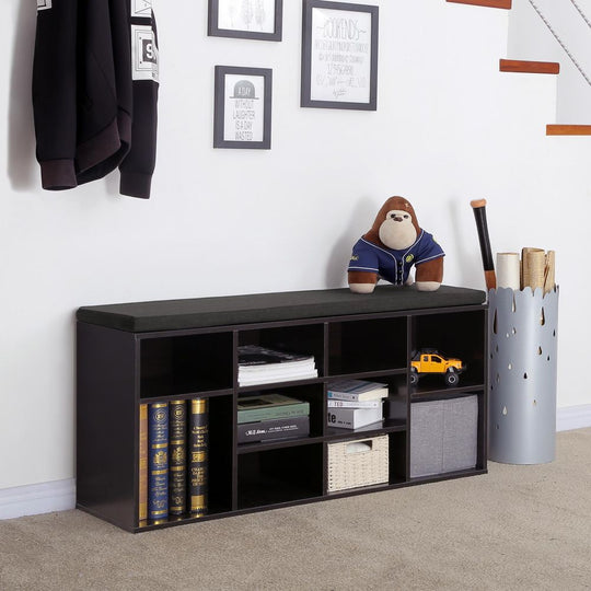Cushioned Shoe Bench | Open Cubby Storage For Entryways