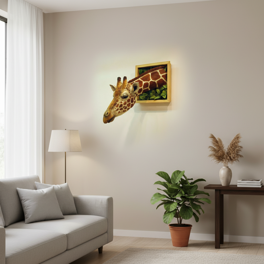 3D Giraffe Head Sculpture | Wall-Mounted Animal Decor