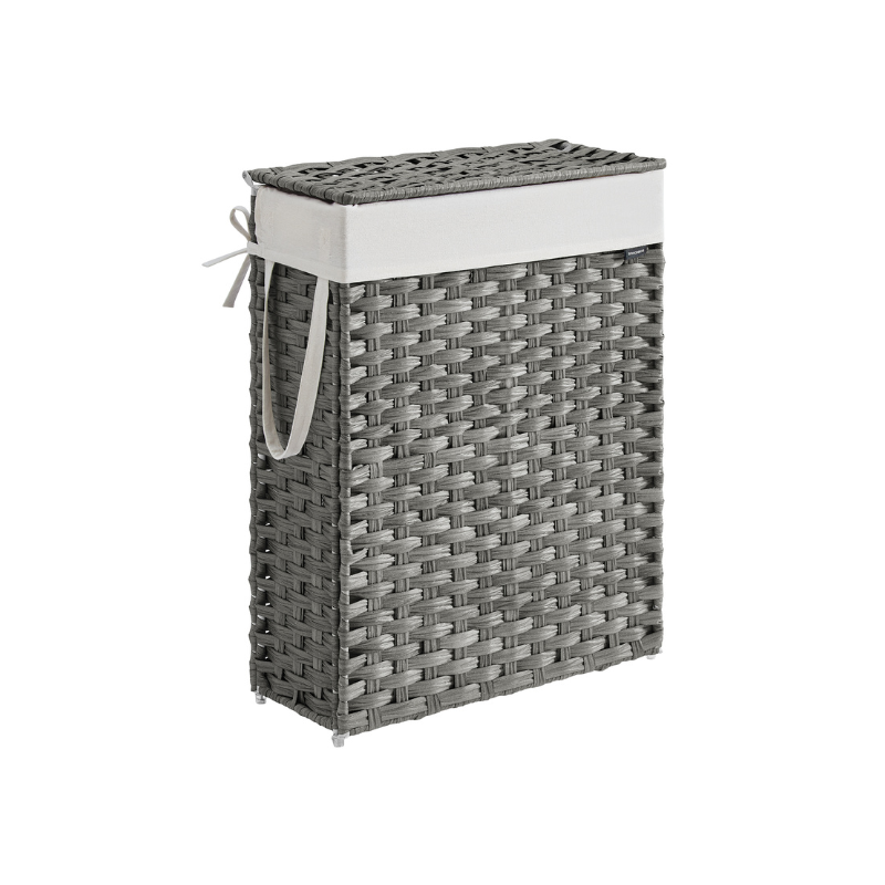 Slim Woven Laundry Hamper | Lidded Basket With Carry Handles