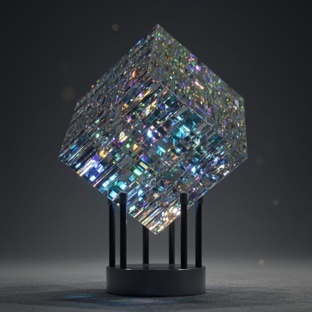 Crystal Cube Sculpture | Light-Refracting Table Centerpiece