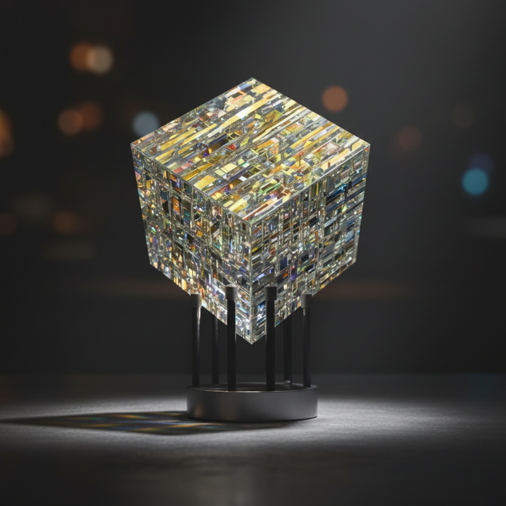 Crystal Cube Sculpture | Light-Refracting Table Centerpiece