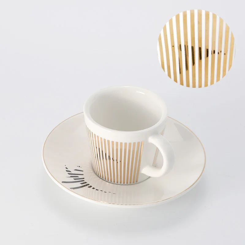 Striped Ceramic Coffee Mug | Cup and Saucer Set
