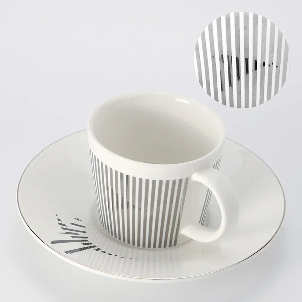 Striped Ceramic Coffee Mug | Cup and Saucer Set