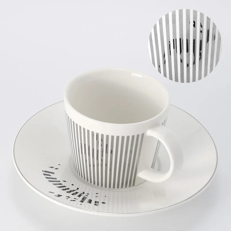 Striped Ceramic Coffee Mug | Cup and Saucer Set