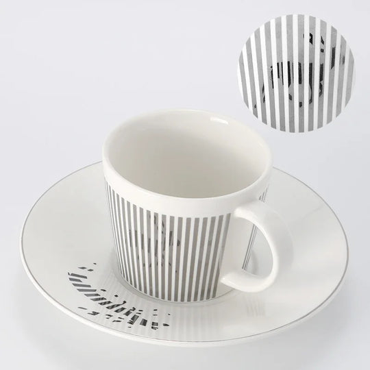 Striped Ceramic Coffee Mug | Cup and Saucer Set