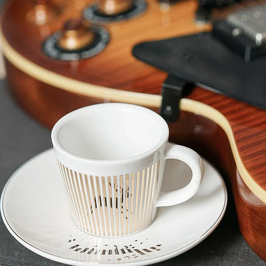 Striped Ceramic Coffee Mug | Cup and Saucer Set