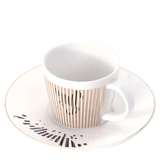 Striped Ceramic Coffee Mug | Cup and Saucer Set