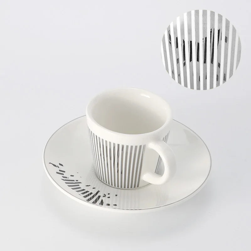 Striped Ceramic Coffee Mug | Cup and Saucer Set