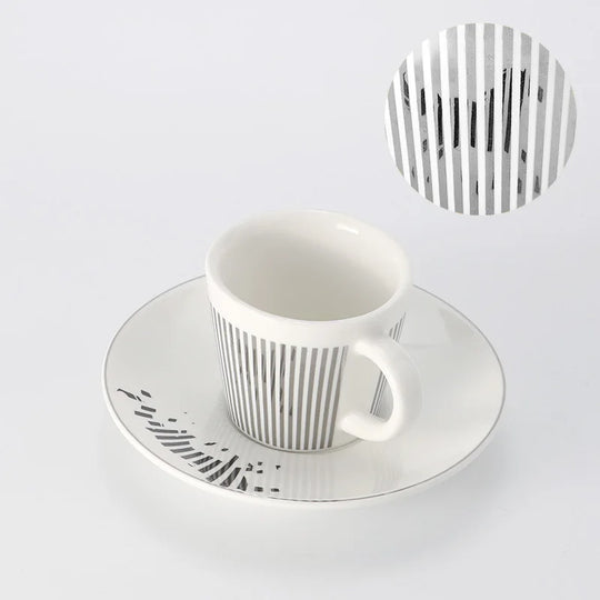 Striped Ceramic Coffee Mug | Cup and Saucer Set