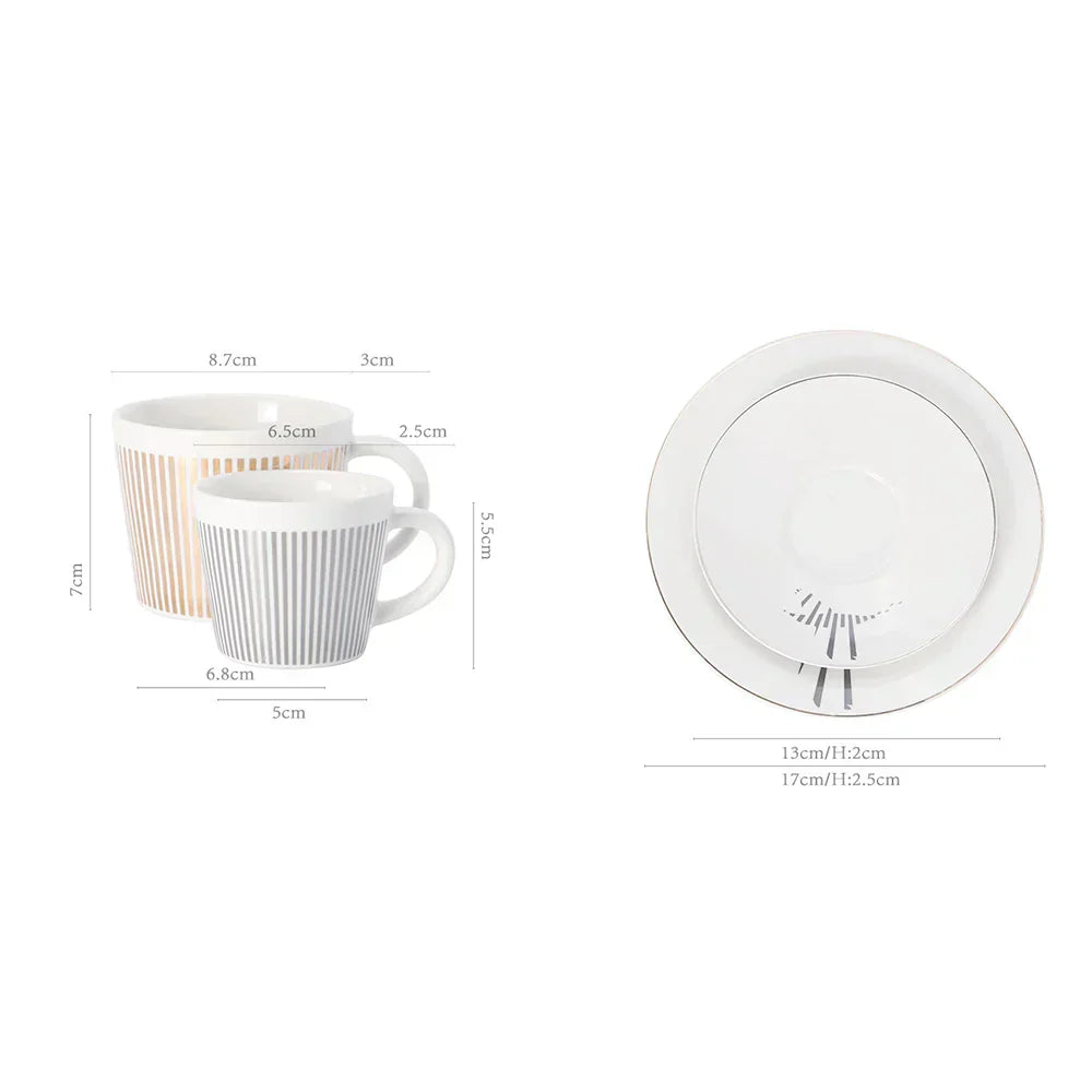 Striped Ceramic Coffee Mug | Cup and Saucer Set