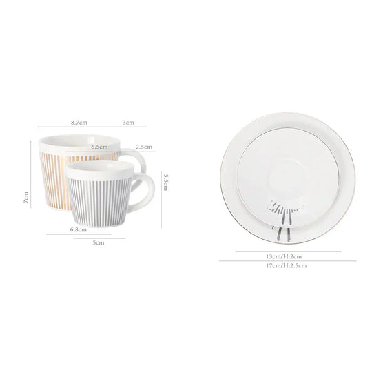Striped Ceramic Coffee Mug | Cup and Saucer Set