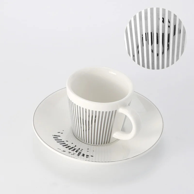 Striped Ceramic Coffee Mug | Cup and Saucer Set