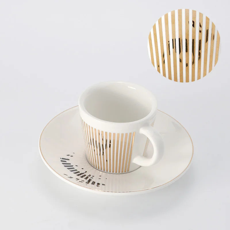 Striped Ceramic Coffee Mug | Cup and Saucer Set