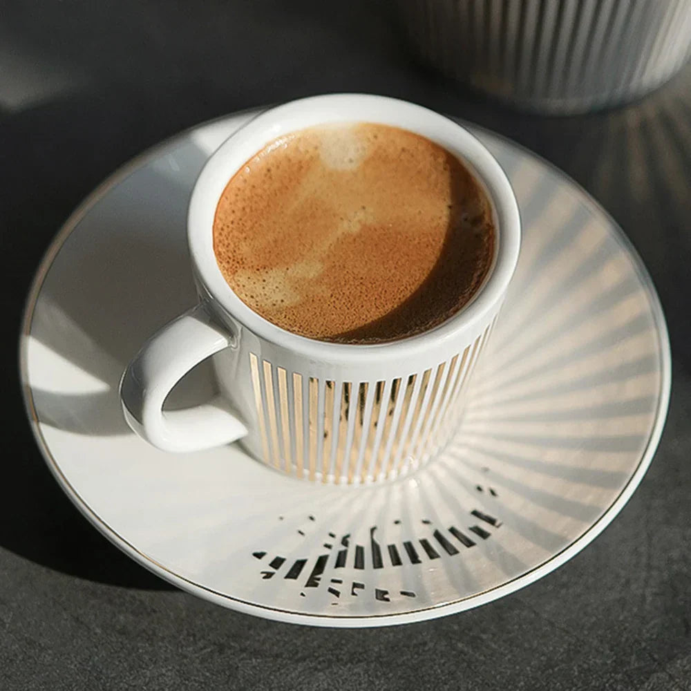 Striped Ceramic Coffee Mug | Cup and Saucer Set
