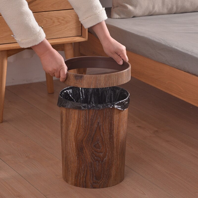 Wood Grain Waste Bin | Ring-Lock Liner Trash Can