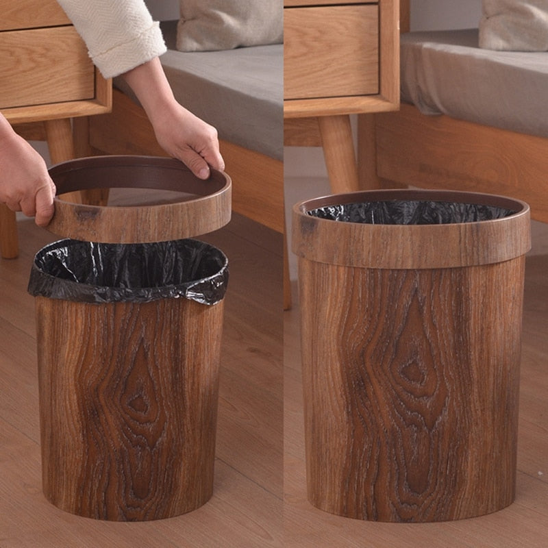 Wood Grain Waste Bin | Ring-Lock Liner Trash Can