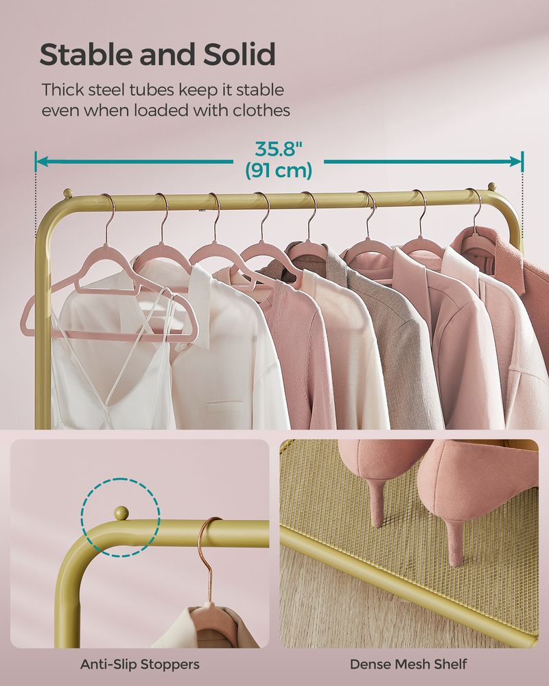 Rolling Garment Rack | Hanging Rail With Mesh Bottom Shelf