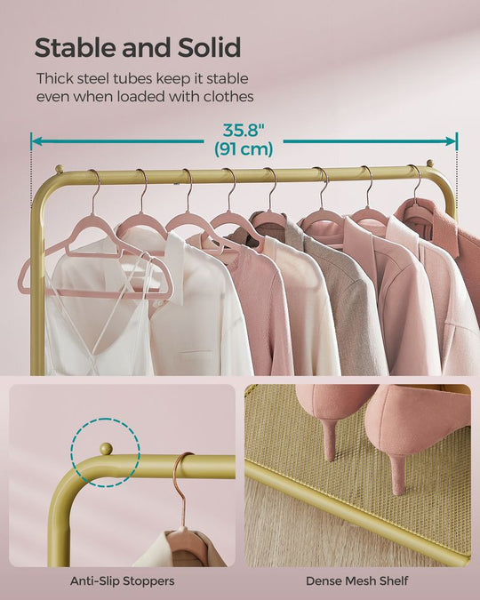 Rolling Garment Rack | Hanging Rail With Mesh Bottom Shelf