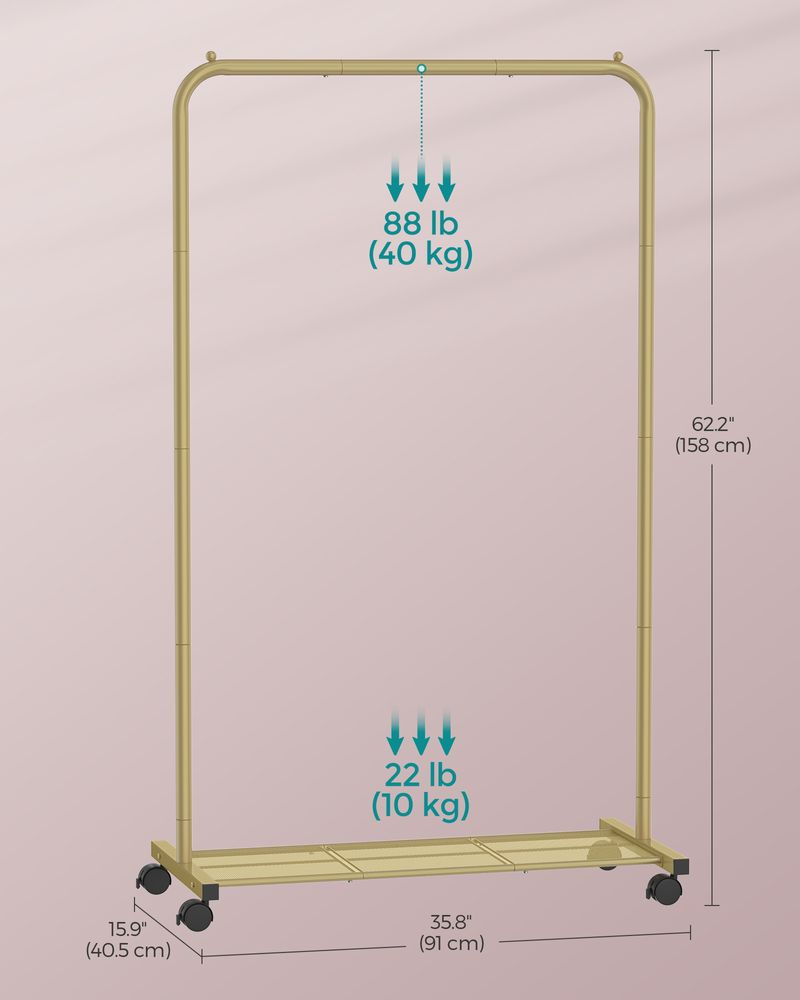 Rolling Garment Rack | Hanging Rail With Mesh Bottom Shelf