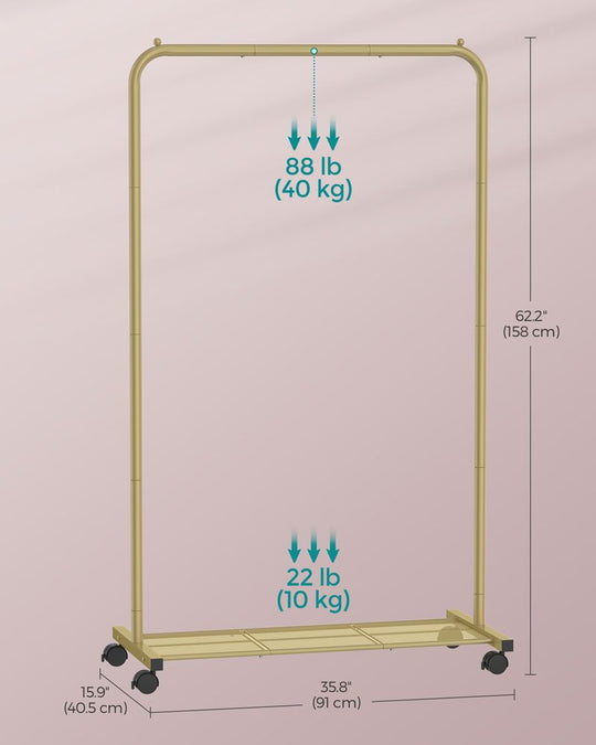 Rolling Garment Rack | Hanging Rail With Mesh Bottom Shelf