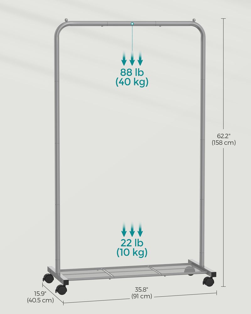 Rolling Garment Rack | Hanging Rail With Mesh Bottom Shelf