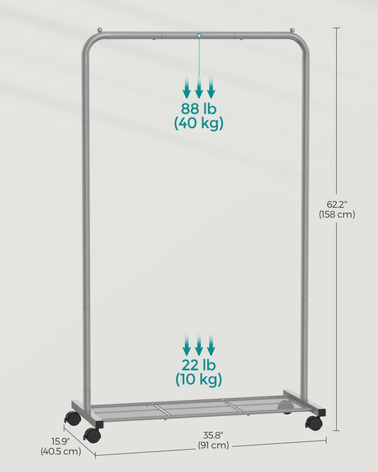 Rolling Garment Rack | Hanging Rail With Mesh Bottom Shelf