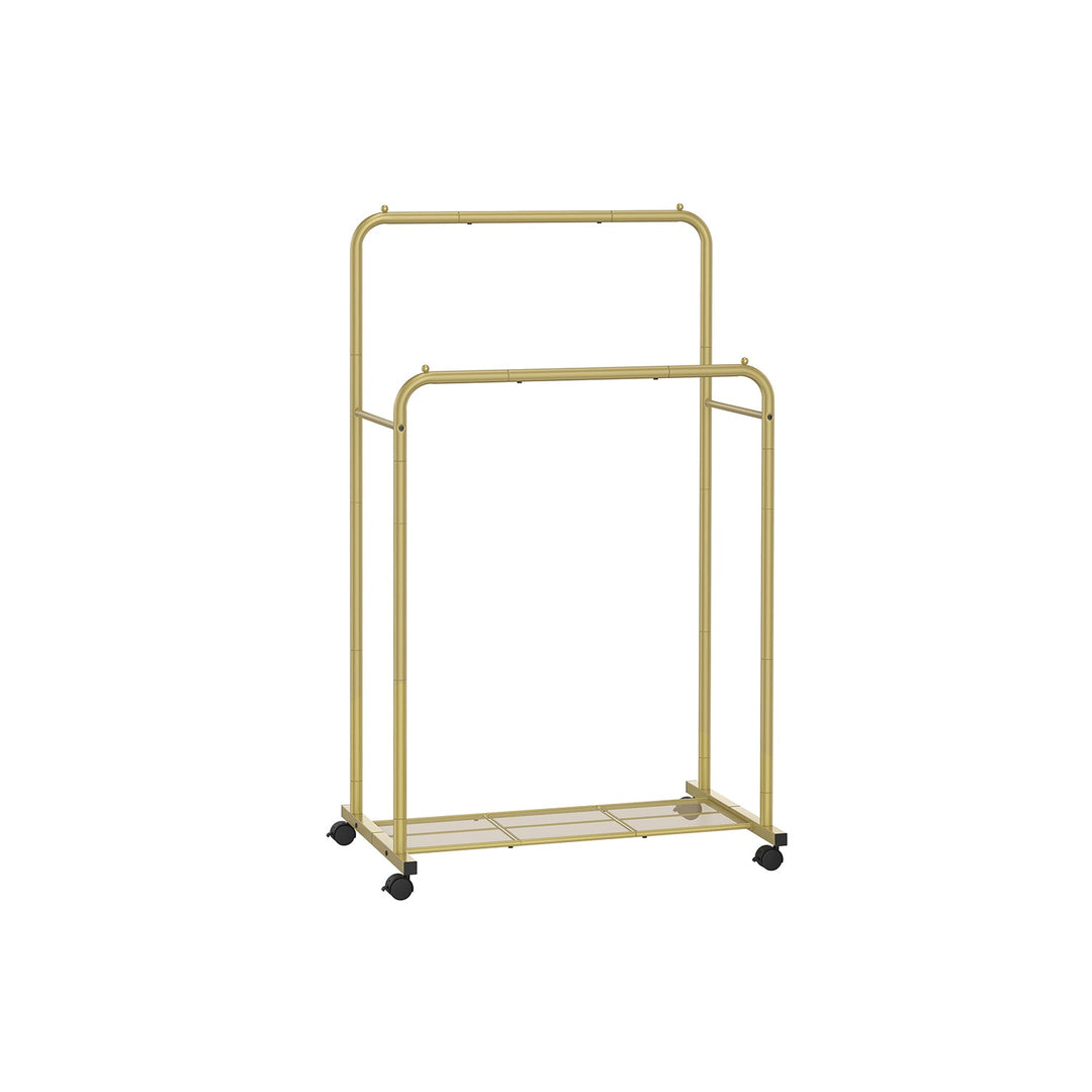 Rolling Garment Rack | Hanging Rail With Mesh Bottom Shelf