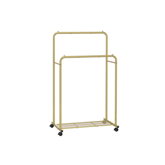 Rolling Garment Rack | Hanging Rail With Mesh Bottom Shelf