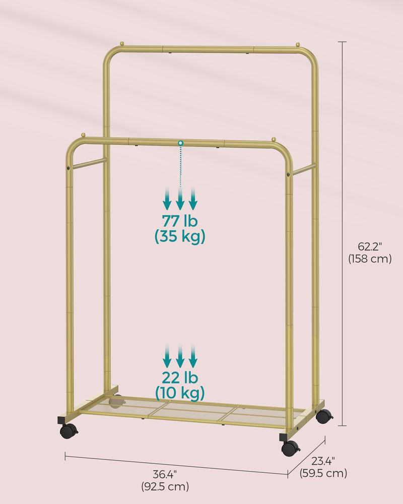 Rolling Garment Rack | Hanging Rail With Mesh Bottom Shelf