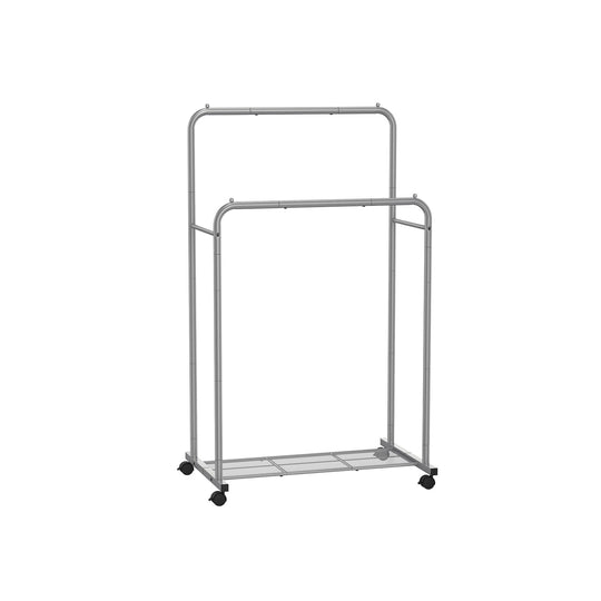 Rolling Garment Rack | Hanging Rail With Mesh Bottom Shelf