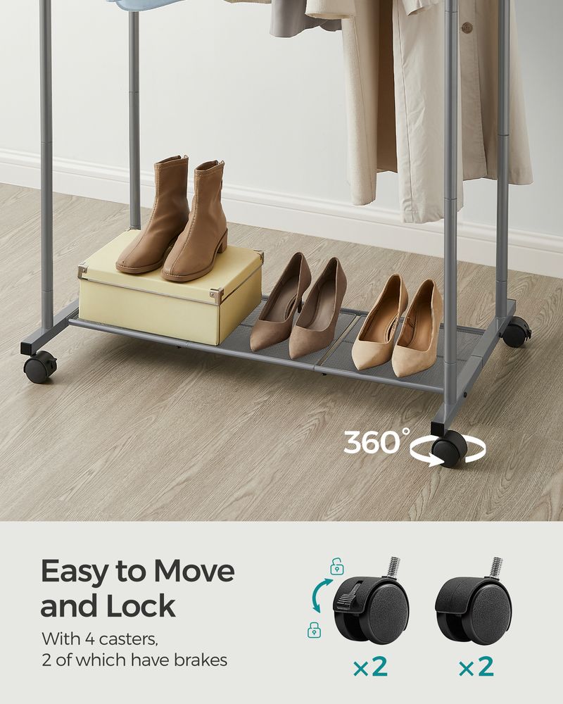 Rolling Garment Rack | Hanging Rail With Mesh Bottom Shelf
