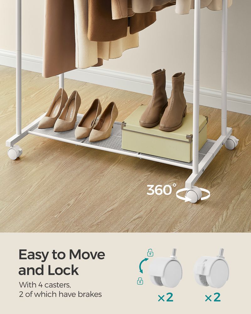 Rolling Garment Rack | Hanging Rail With Mesh Bottom Shelf