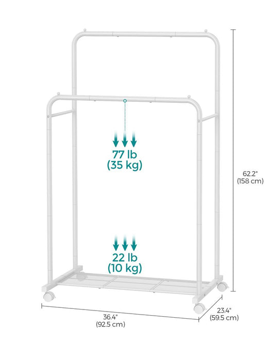Rolling Garment Rack | Hanging Rail With Mesh Bottom Shelf