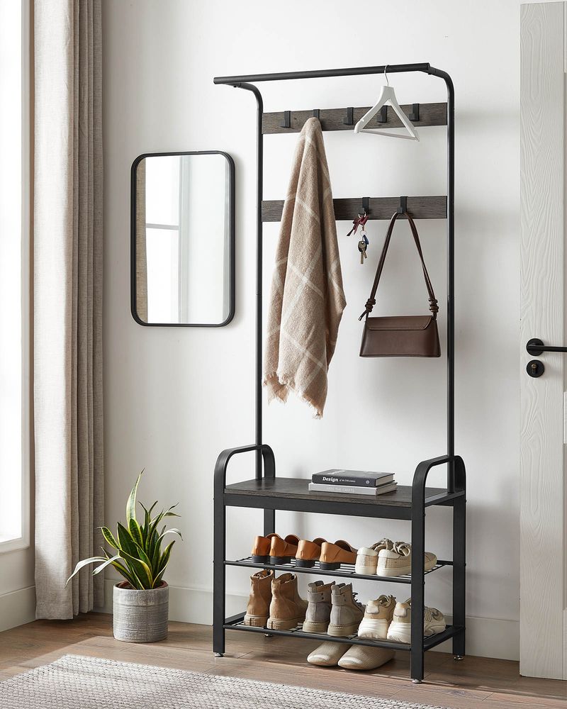 Industrial Hall Tree With Bench | Coat Hooks And Shoe Storage