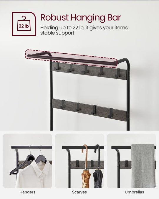 Industrial Hall Tree With Bench | Coat Hooks And Shoe Storage